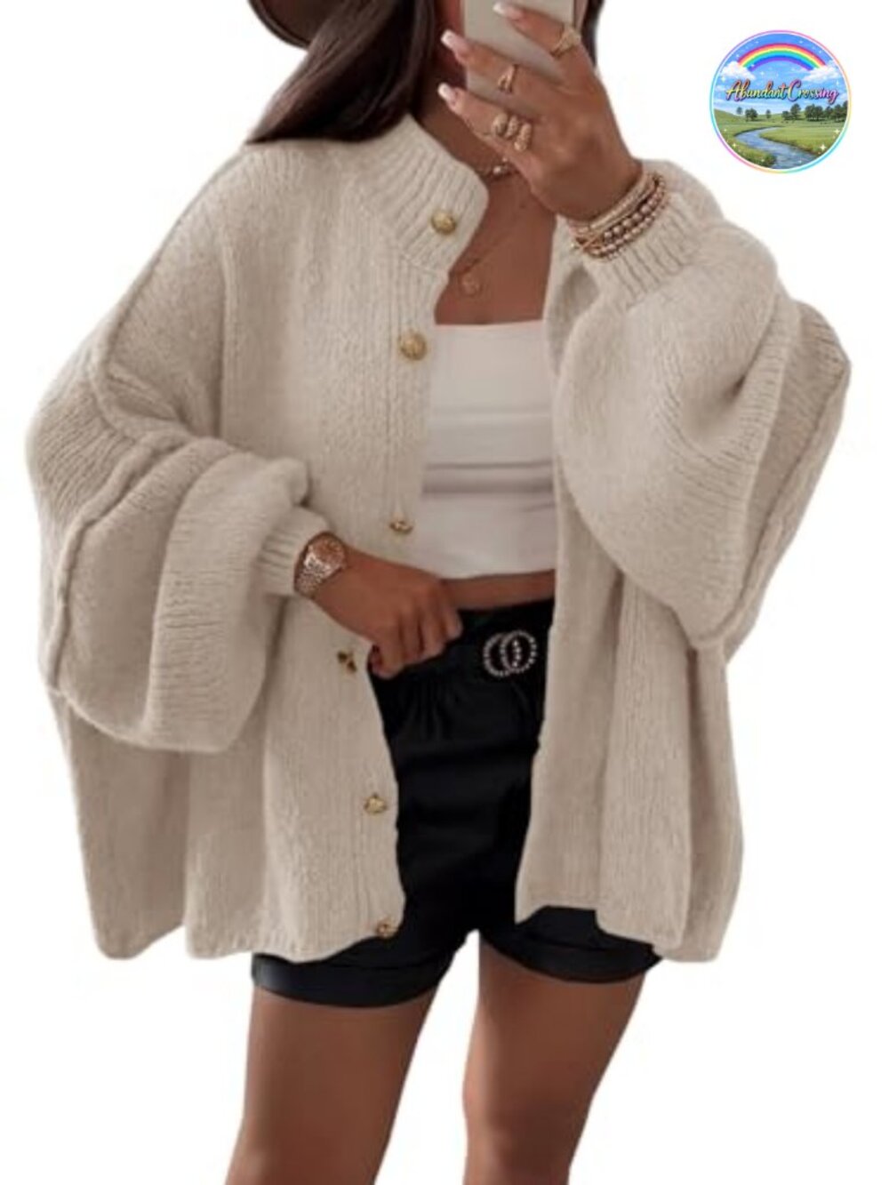 Oversized Button Down Cardigan Long Lantern Sleeve Chunky Knit Sweater Coat